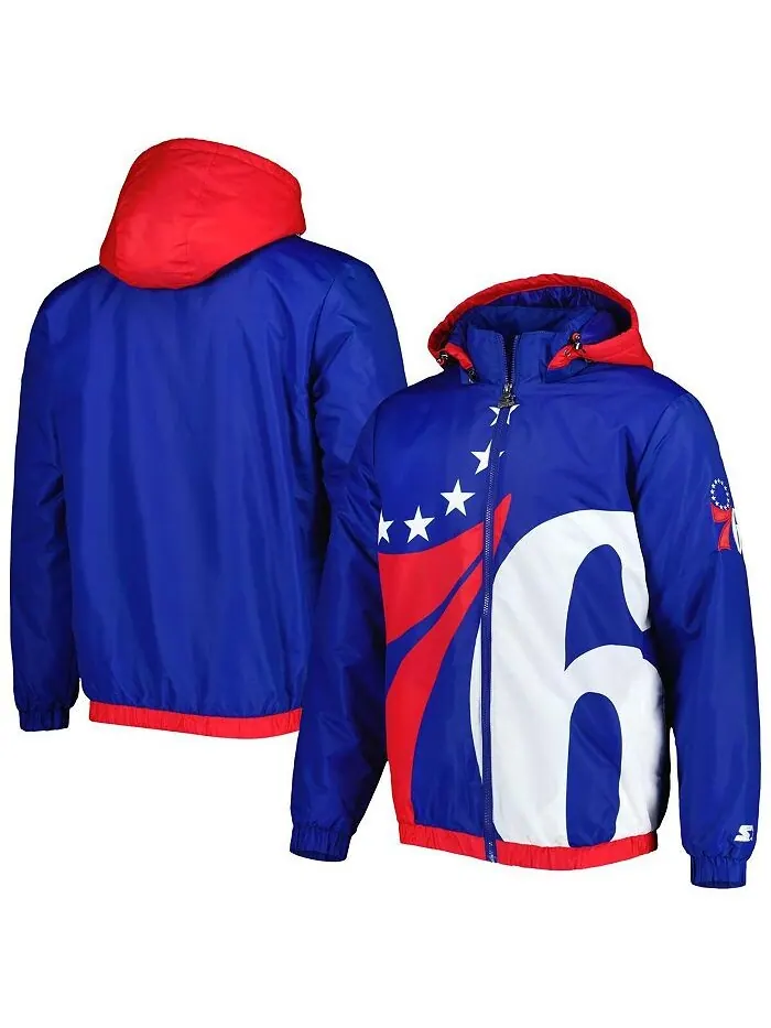 Мужская куртка с капюшоном Royal Philadelphia 76ers The Triple Double с молнией во всю длину Starter — изображение 1 из 3