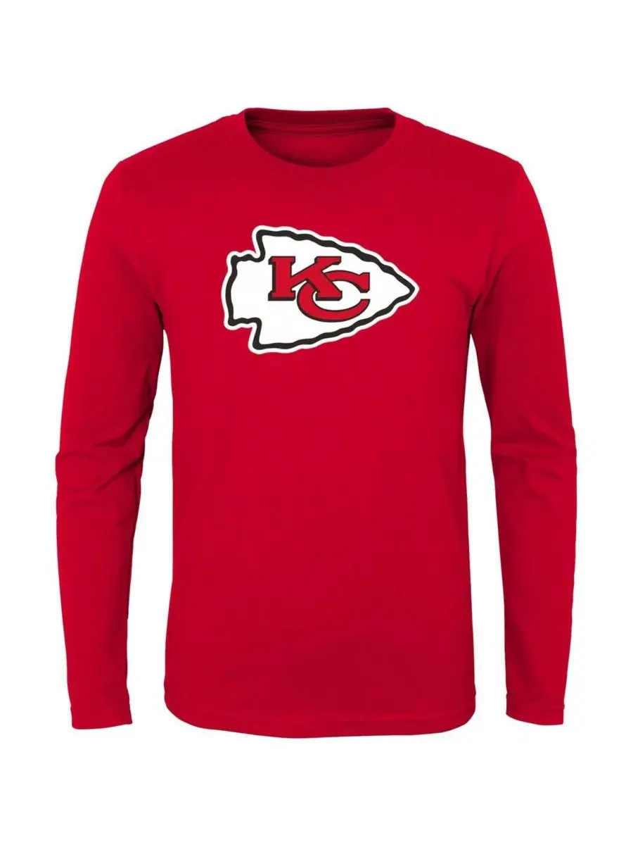 Outerstuff Футболка с длинным рукавом Big Boys Red Kansas City Chiefs с основным логотипом
