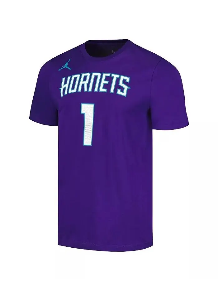 Мужская футболка LaMelo Ball Purple Charlotte Hornets 2022/23 Statement Edition с именем и номером — изображение 2 из 3