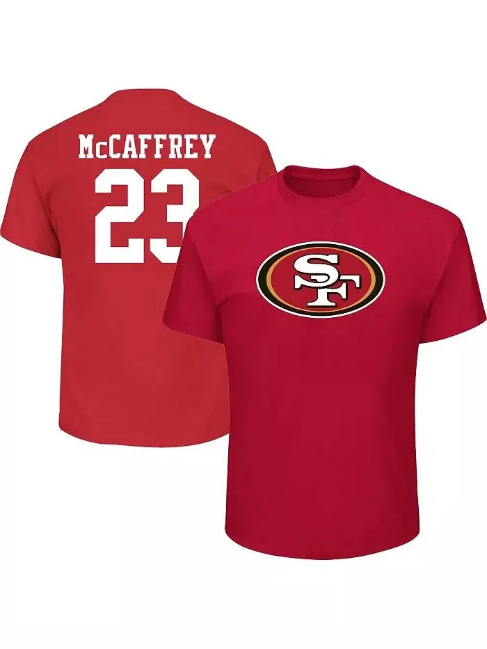 Мужская футболка Christian McCaffrey Scarlet San Francisco 49ers Big and Tall с именем и номером — изображение 1 из 2