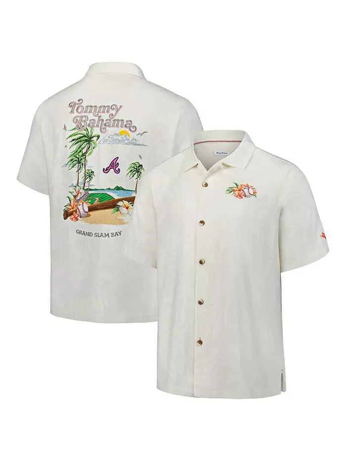 Мужская белая рубашка Atlanta Braves Grand Slam Bay Camp на пуговицах Tommy Bahama