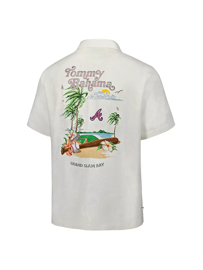 Мужская белая рубашка Atlanta Braves Grand Slam Bay Camp на пуговицах Tommy Bahama — изображение 3 из 3