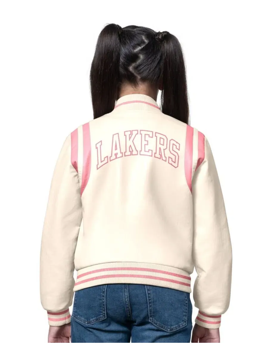 Куртка-варсити с кожаными рукавами с принтом команды Los Angeles Lakers Starter — изображение 2 из 2, кремовый розовый