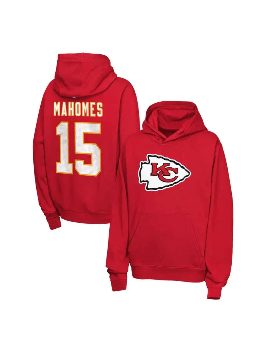 Худи с капюшоном Patrick Mahomes Red Kansas City Chiefs Name & Number Club Fleece Nike