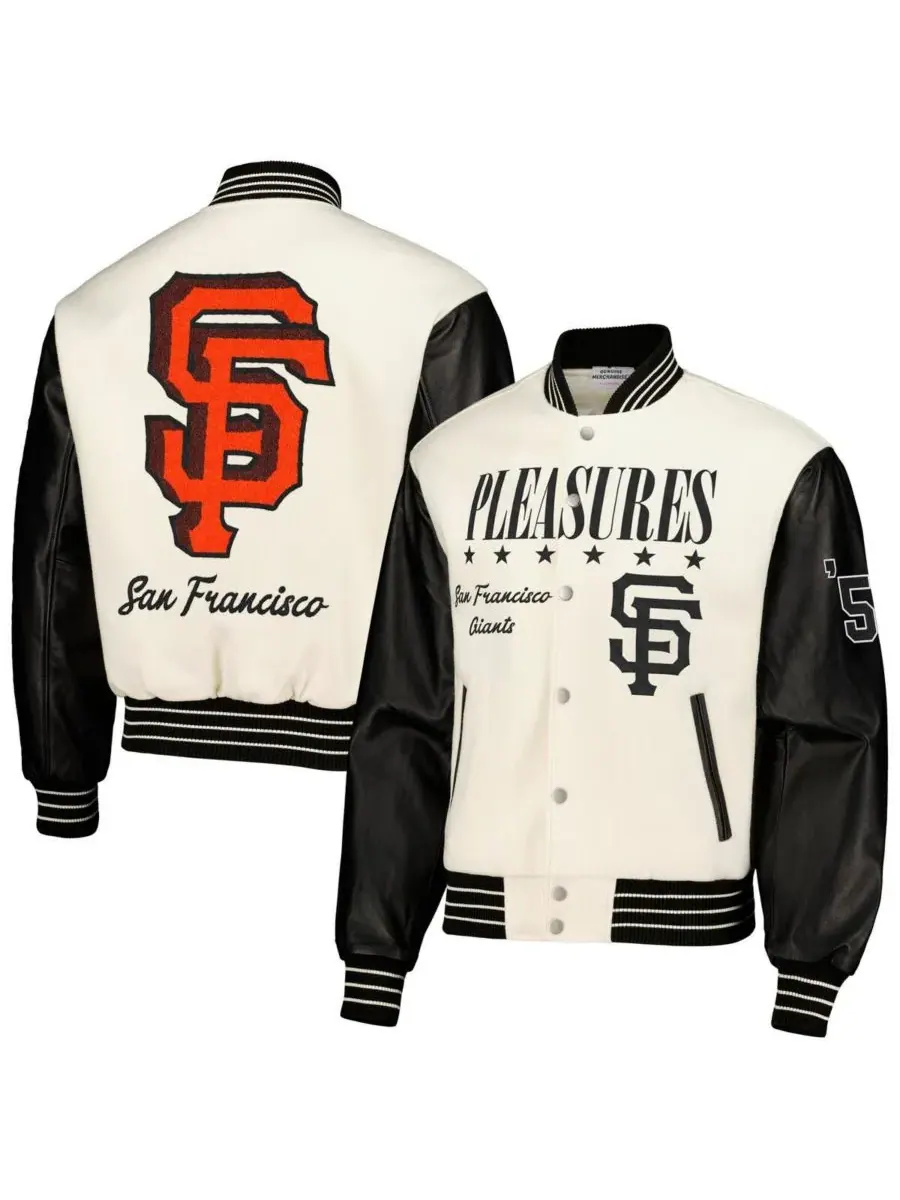 PLEASURES Мужская белая куртка-бомбер San Francisco Giants с застежкой на кнопках — белый