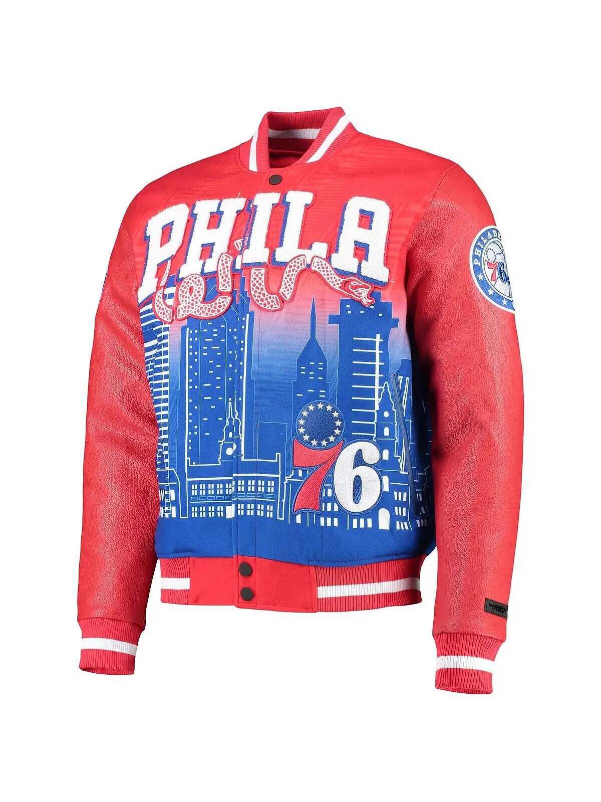 Мужская красная куртка philadelphia 76ers remix varsity с молнией во всю длину Pro Standard — изображение 3 из 4, красный