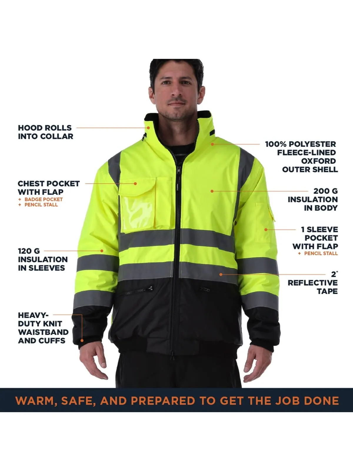 Мужская водонепроницаемая утепленная куртка-бомбер HiVis RefrigiWear — изображение 2 из 4, лаймовый