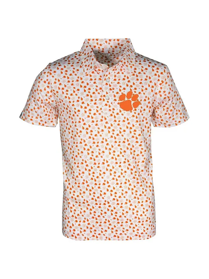 Детская белая поло с принтом Clemson Tigers Earnest Allover Garb