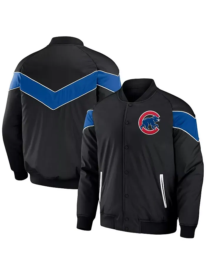 Мужская черная бейсбольная куртка Chicago Cubs с регланными рукавами и полной застежкой на кнопки