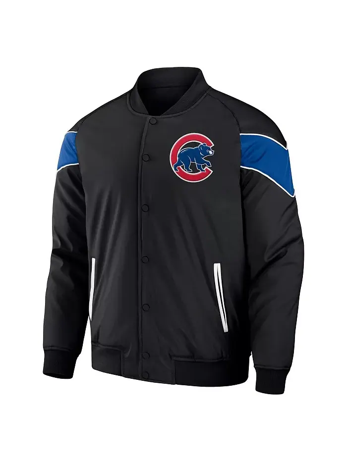 Мужская черная бейсбольная куртка Chicago Cubs с регланными рукавами и полной застежкой на кнопки — изображение 2 из 3