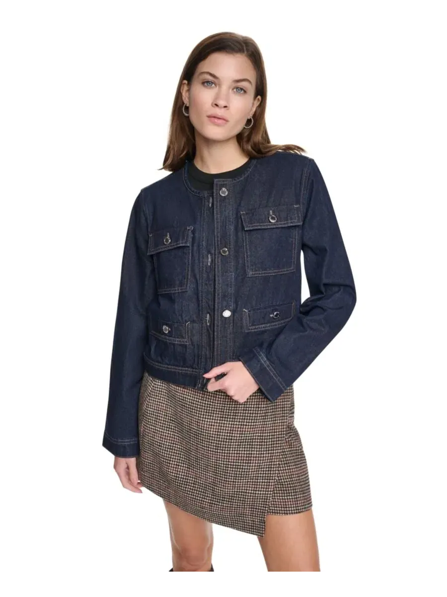 Женский джинсовый укороченный жакет с принтом в елочку DKNY Jeans, Fearless Houndstooth