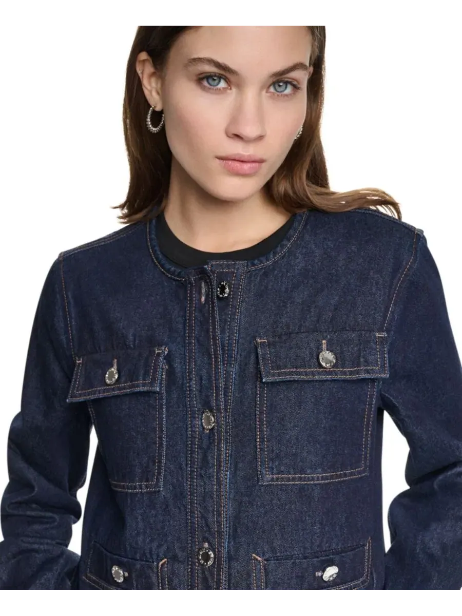 Женский джинсовый укороченный жакет с принтом в елочку DKNY Jeans, Fearless Houndstooth — изображение 4 из 9