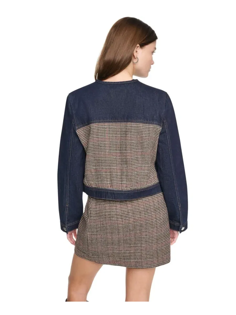 Женский джинсовый укороченный жакет с принтом в елочку DKNY Jeans, Fearless Houndstooth — изображение 8 из 9