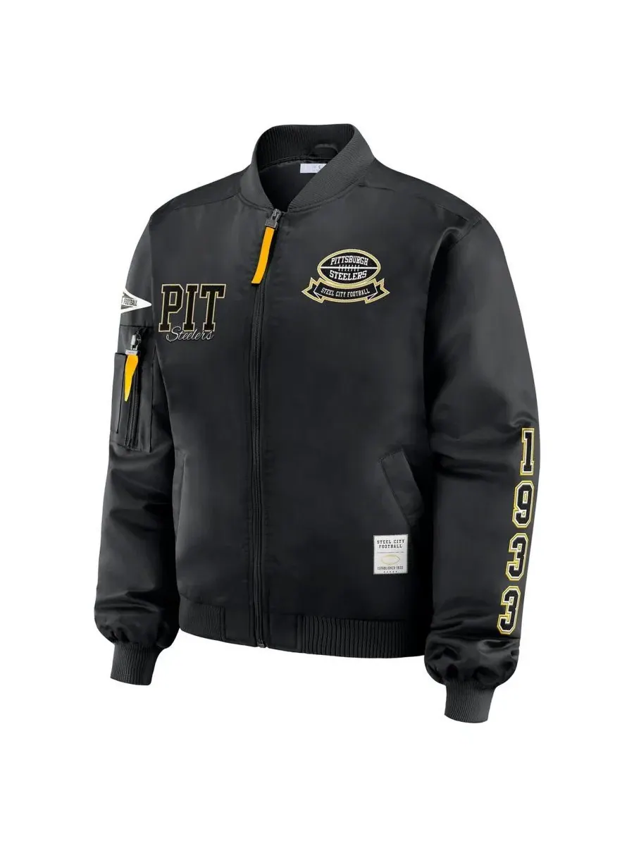 Бомбер на молнии с патчами Pittsburgh Steelers WEAR by Erin Andrews — изображение 2 из 5, черный