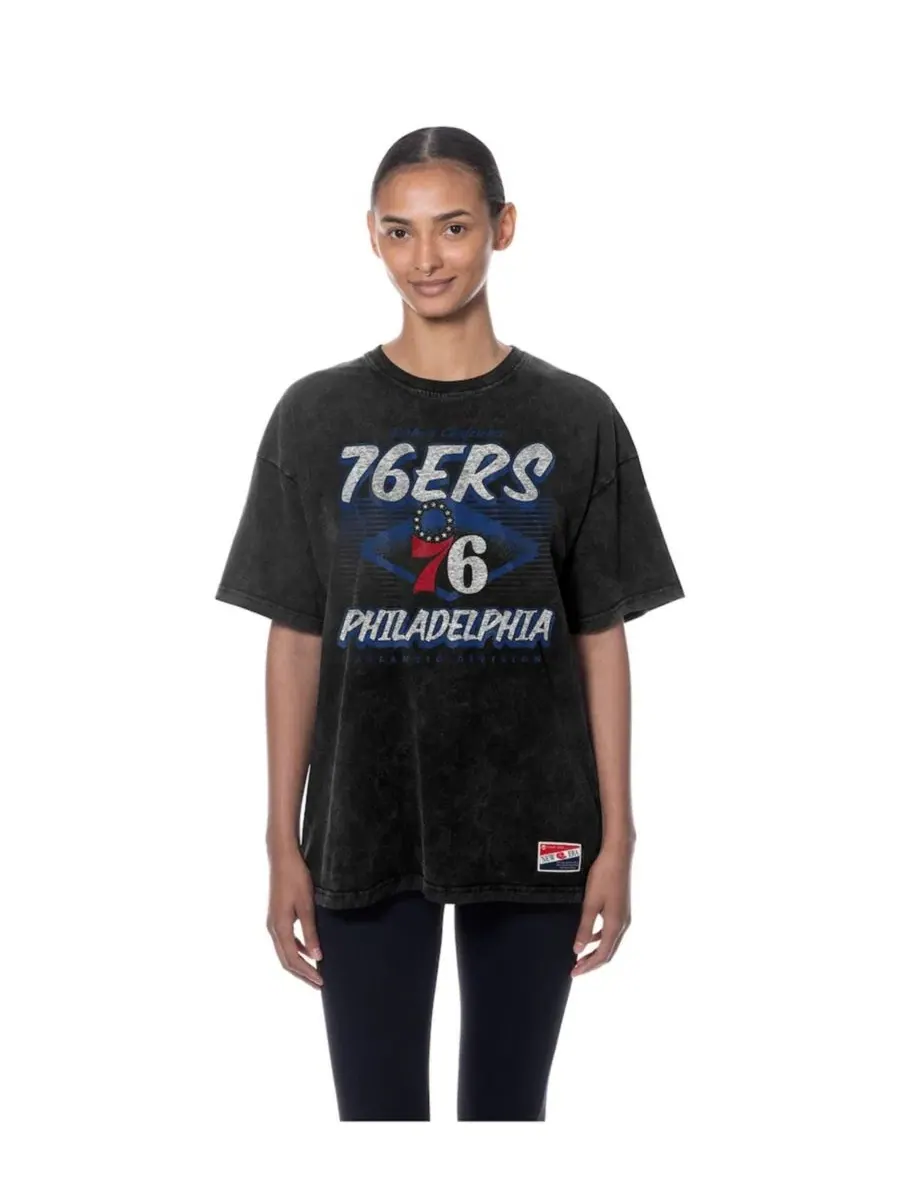 Футболка оверсайз с принтом Philadelphia 76ers Throwback Mineral Wash New Era — изображение 3 из 5, черный