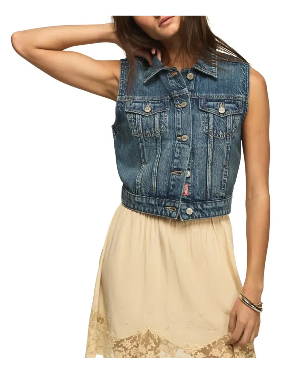 Джинсовая жилетка-трактор с воротником Lucky Brand, Valley Girl Wash