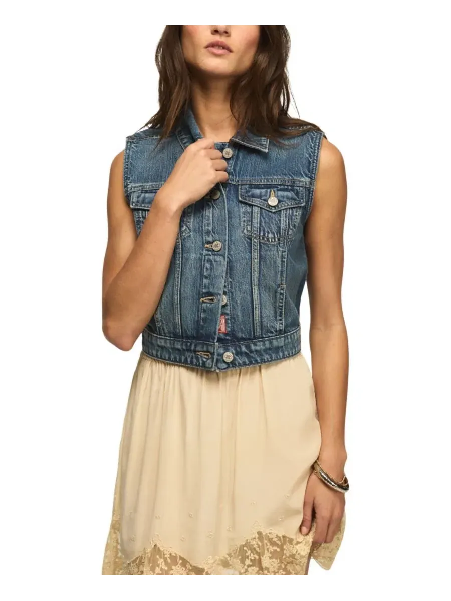 Джинсовая жилетка-трактор с воротником Lucky Brand, Valley Girl Wash — изображение 3 из 6