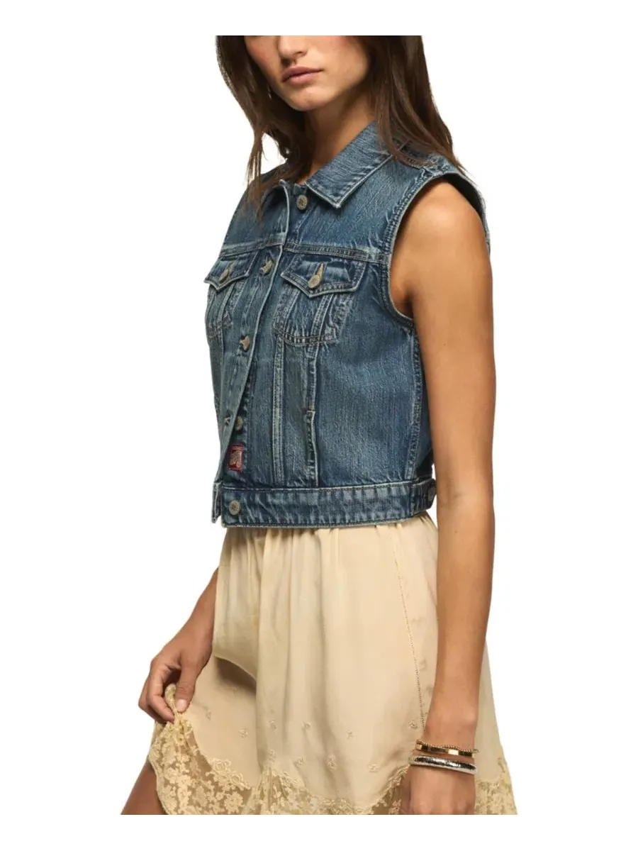 Джинсовая жилетка-трактор с воротником Lucky Brand, Valley Girl Wash — изображение 4 из 6