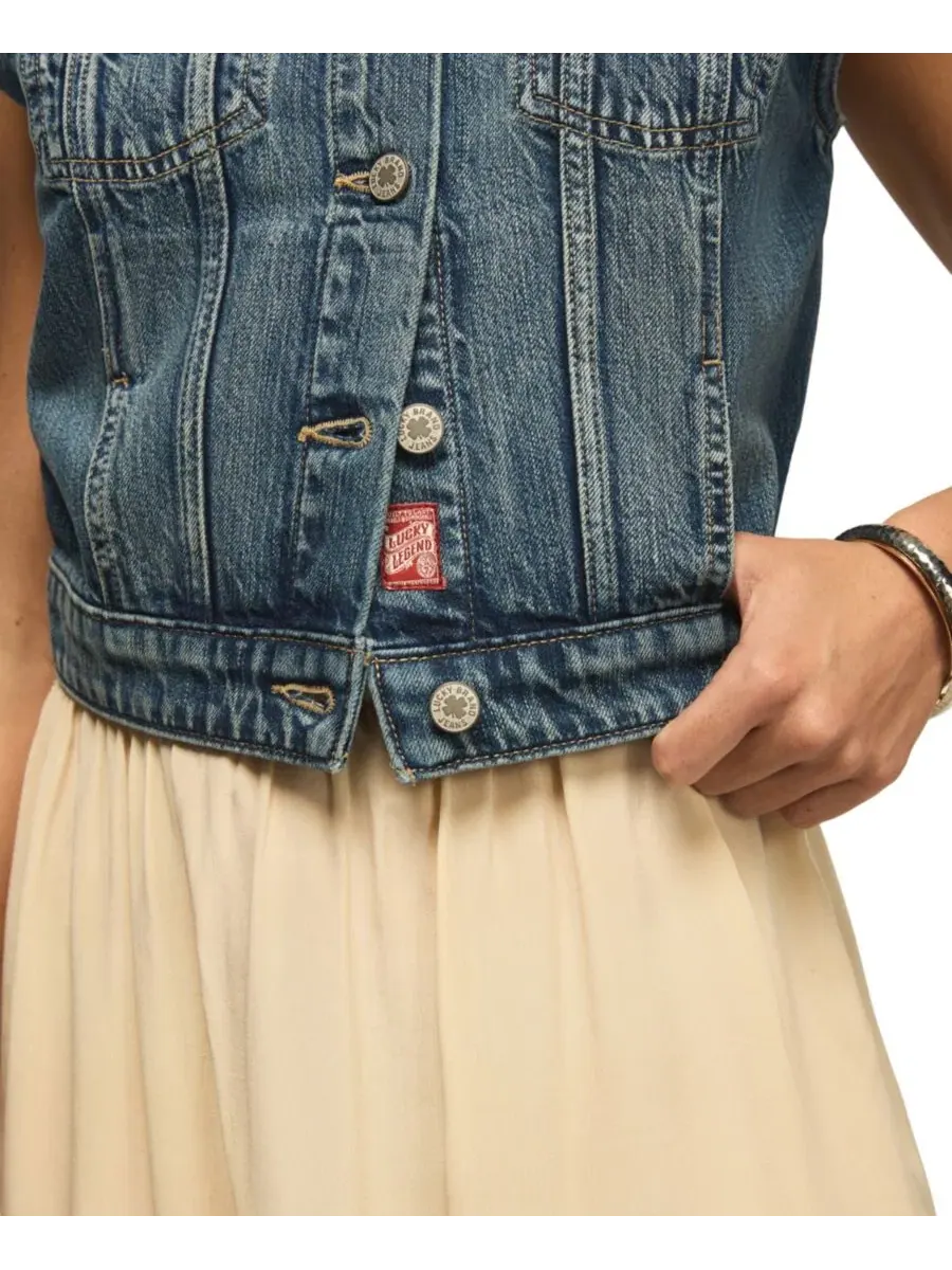 Джинсовая жилетка-трактор с воротником Lucky Brand, Valley Girl Wash — изображение 6 из 6