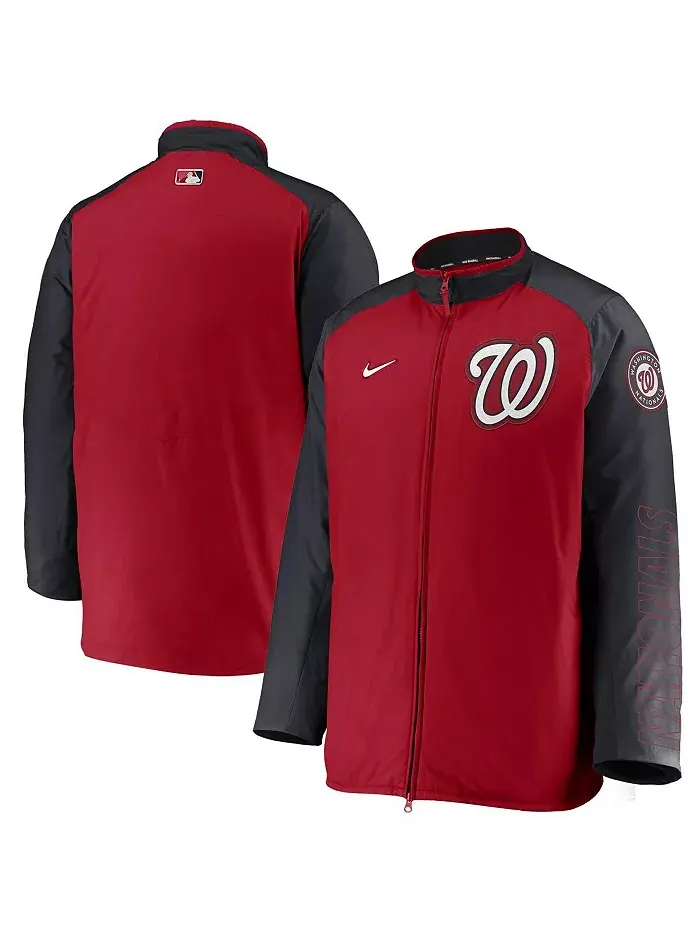 Мужская красная и синяя куртка Washington Nationals Authentic Collection Dugout на молнии Nike