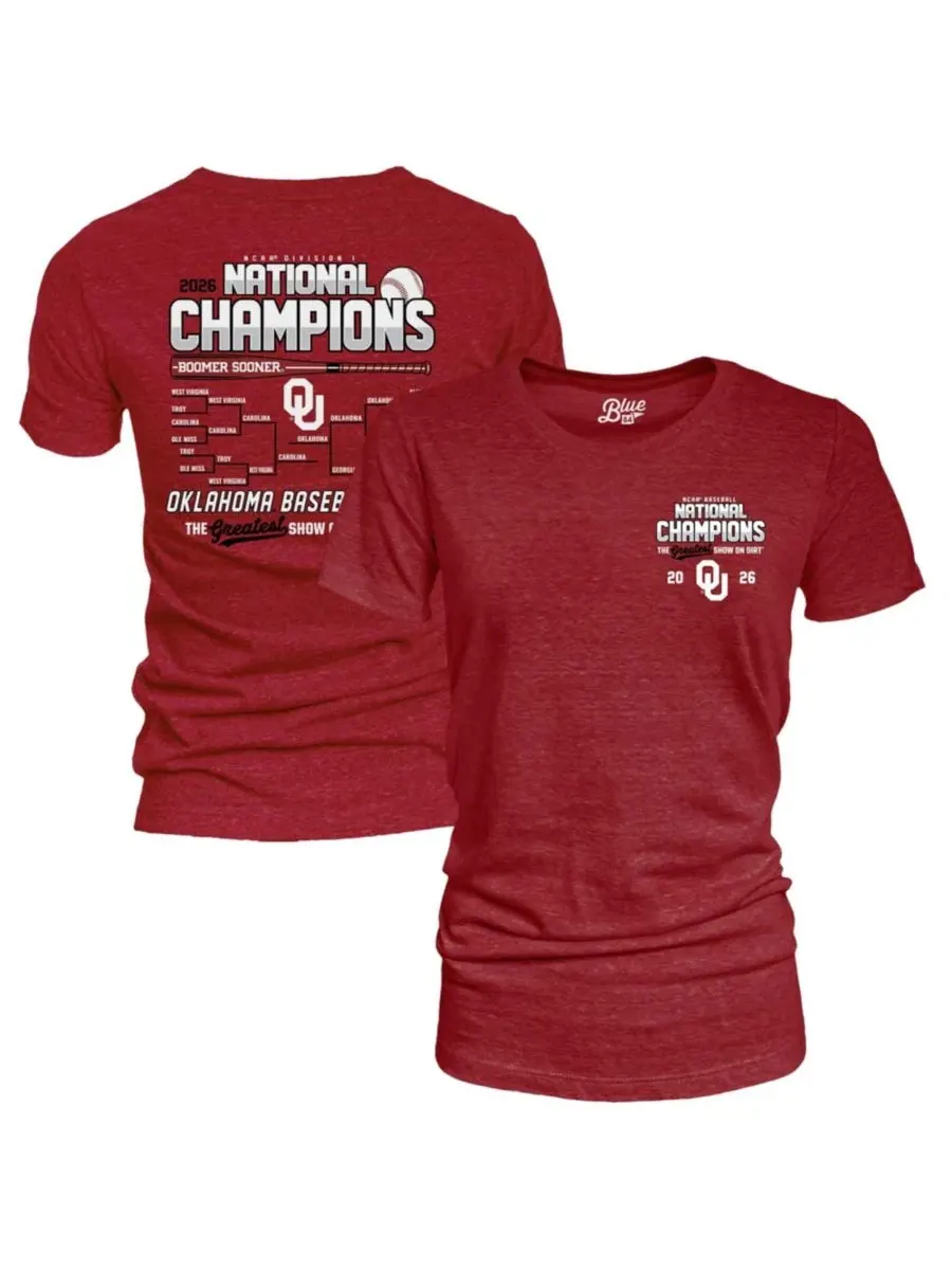 Футболка с принтом Oklahoma Sooners 2026 College World Series Champions Blue 84 — красный