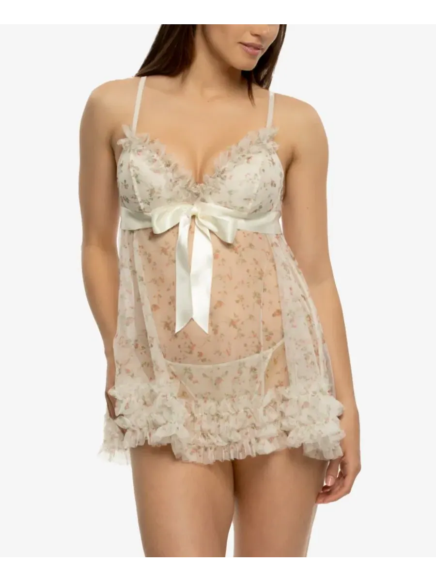 Бодидолл-комплект с кружевом и трусиками-стрингами Veil Luxe Jezebel, Cottage Ditsy