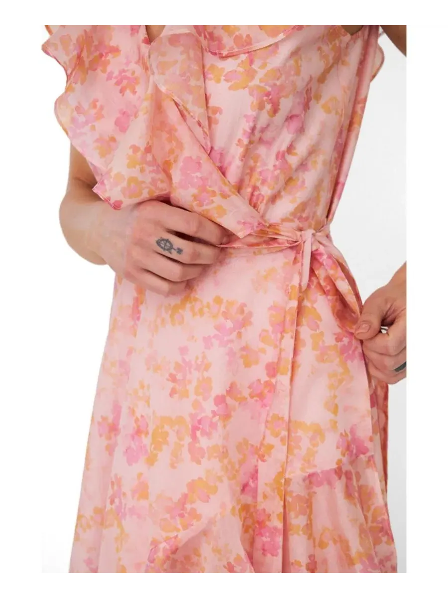 Платье-миди с запахом и рюшами Landon Floral-Print Wrap Ruffle CRAS, Cloudy Flower — изображение 2 из 8