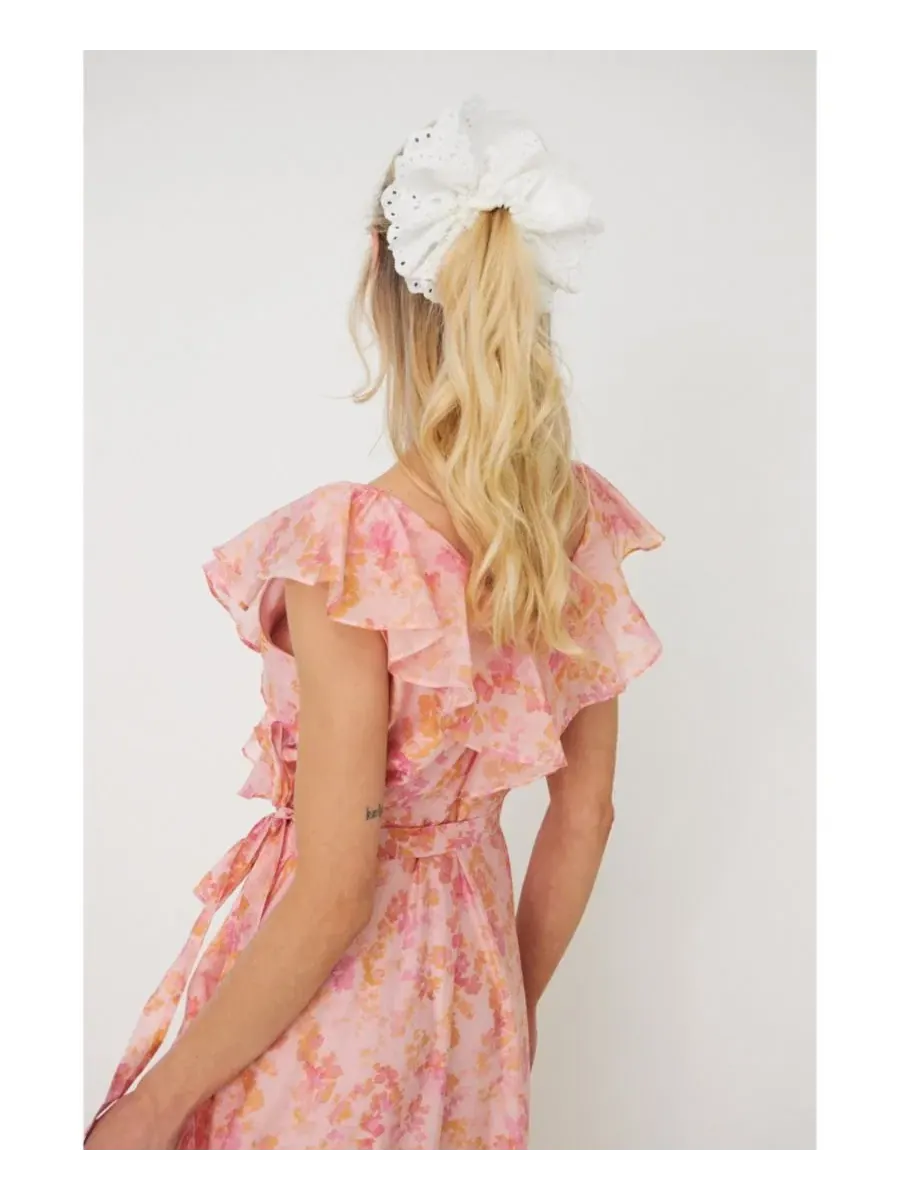Платье-миди с запахом и рюшами Landon Floral-Print Wrap Ruffle CRAS, Cloudy Flower — изображение 4 из 8