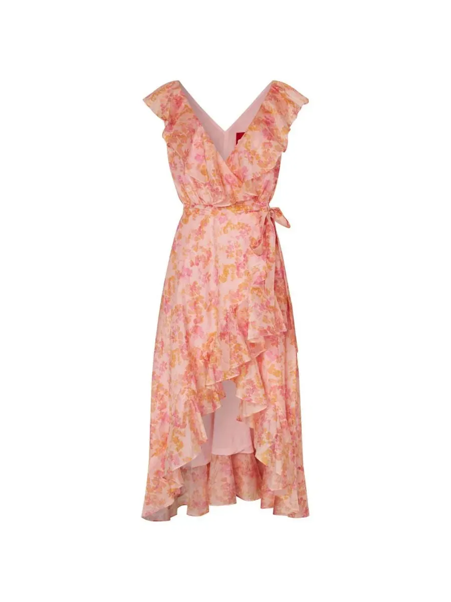 Платье-миди с запахом и рюшами Landon Floral-Print Wrap Ruffle CRAS, Cloudy Flower — изображение 6 из 8
