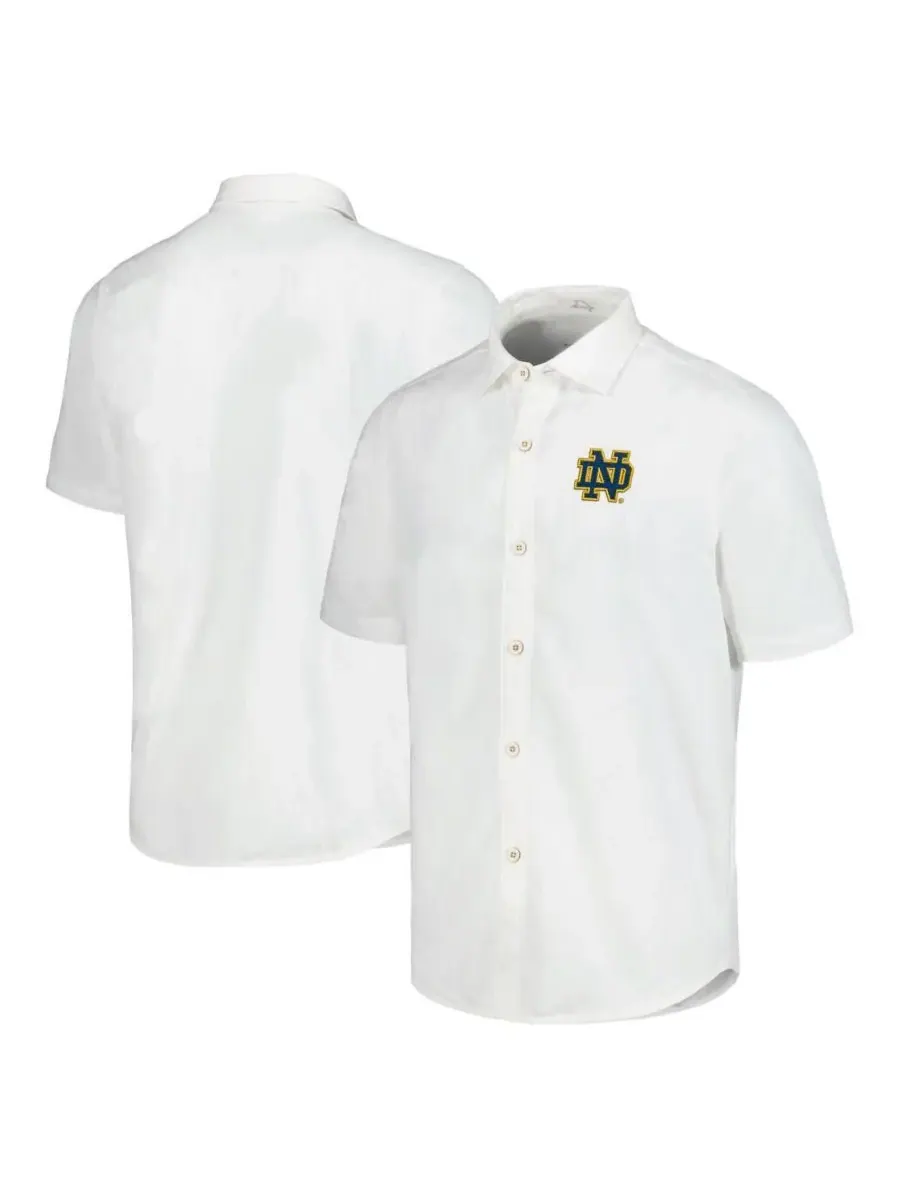 Tommy Bahama Мужская белая рубашка на пуговицах с символикой Notre Dame Fighting Irish