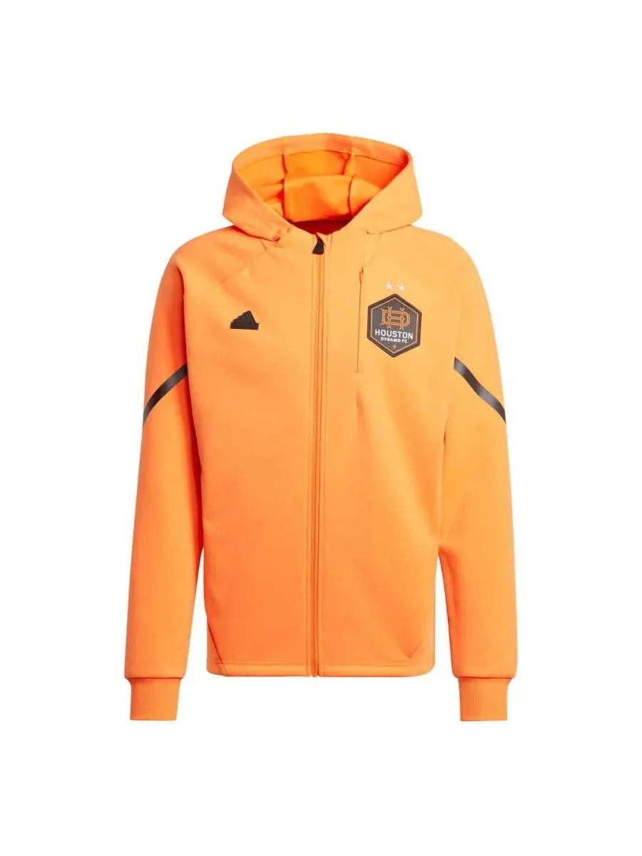 Adidas Мужская оранжевая куртка Houston Dynamo FC 2024 Anthem Travel с рукавами реглан и полной