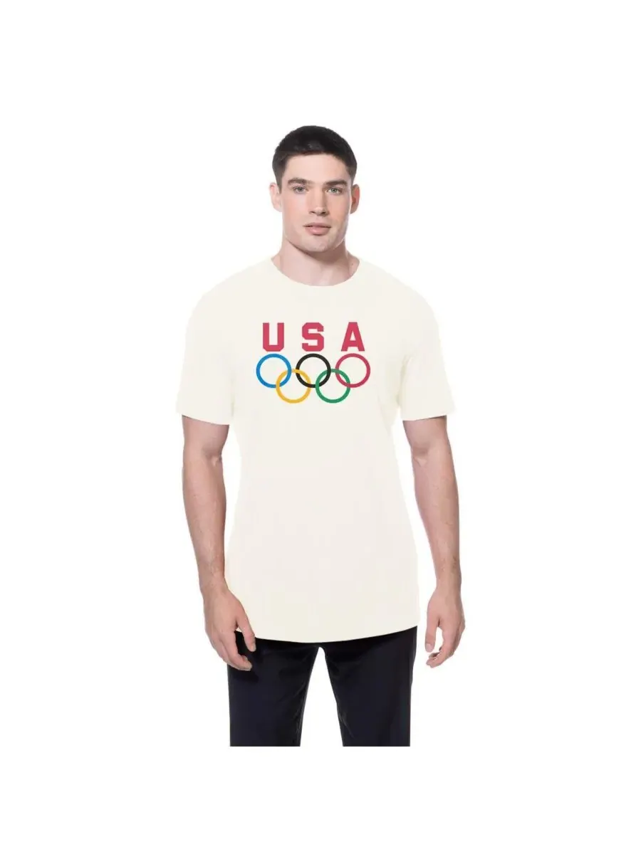 New Era Мужская кремовая футболка сборной США с пятью хромированными кольцами — изображение 3 из 4, бежевый