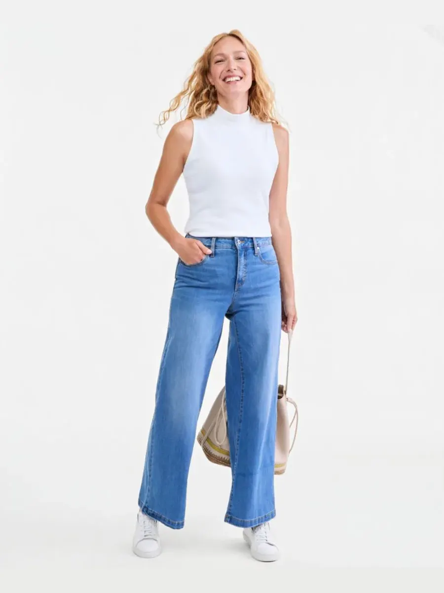 Джинсы женские с высокой посадкой и широкими штанинами Style & Co, Beech Wash