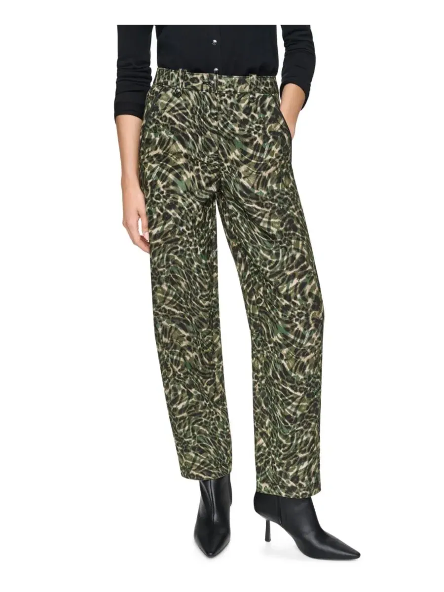 Брюки из саржи с принтом, модель Barrel-Leg DKNY, Forest Leopard