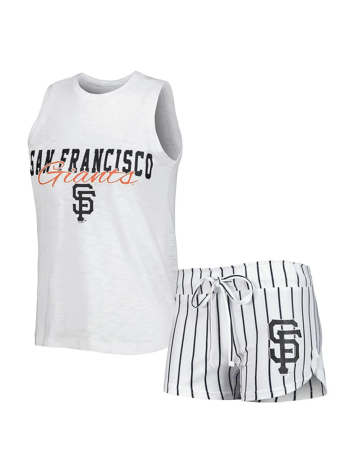 Женский белый комплект для сна с майкой и шортами в тонкую полоску San Francisco Giants Reel
