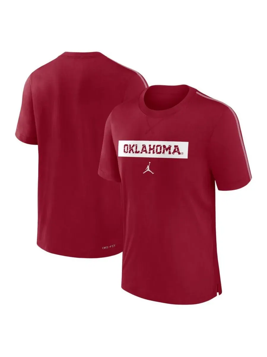 Jordan Мужская футболка Crimson Oklahoma Sooners 2024 Sideline Player Performance Tri-Blend