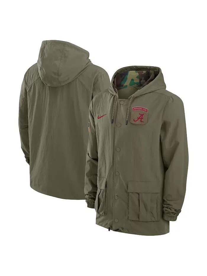 Мужская оливковая куртка Alabama Crimson Tide 2024 Military Appreciation с полной застежкой на