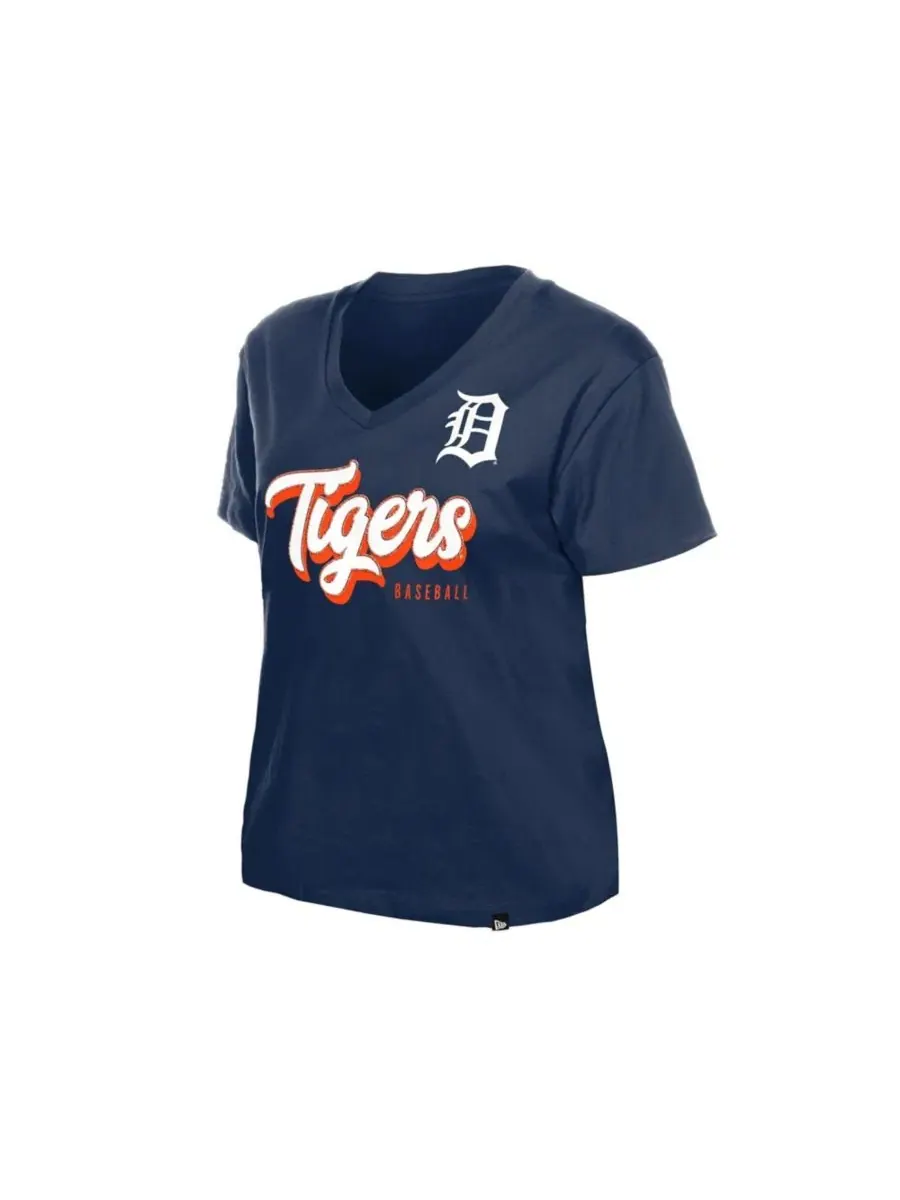 Футболка с V-образным вырезом Detroit Tigers с коротким рукавом New Era — изображение 3 из 4, темно-синий