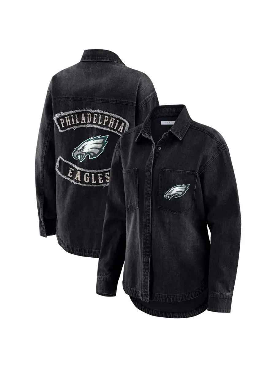 WEAR by Erin Andrews Женская черная джинсовая куртка-рубашка Philadelphia Eagles оверсайз с