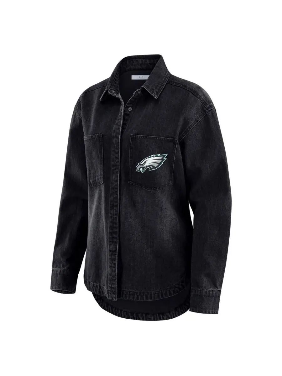 WEAR by Erin Andrews Женская черная джинсовая куртка-рубашка Philadelphia Eagles оверсайз с — изображение 2 из 3, черный