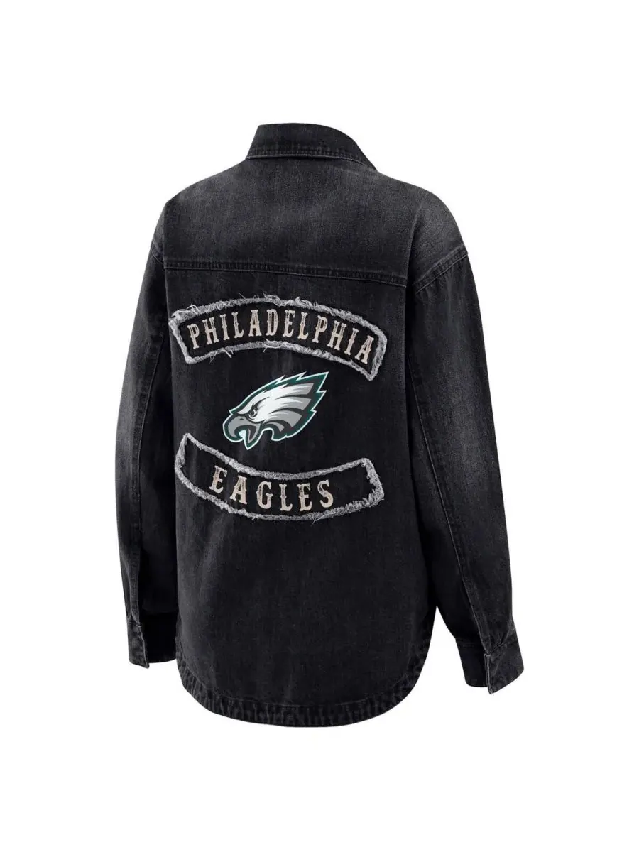 WEAR by Erin Andrews Женская черная джинсовая куртка-рубашка Philadelphia Eagles оверсайз с — изображение 3 из 3, черный
