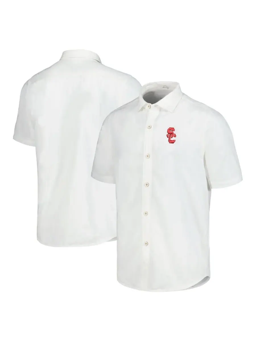Tommy Bahama Мужская белая рубашка на пуговицах с символикой USC Trojans Coconut Point Palm Vista