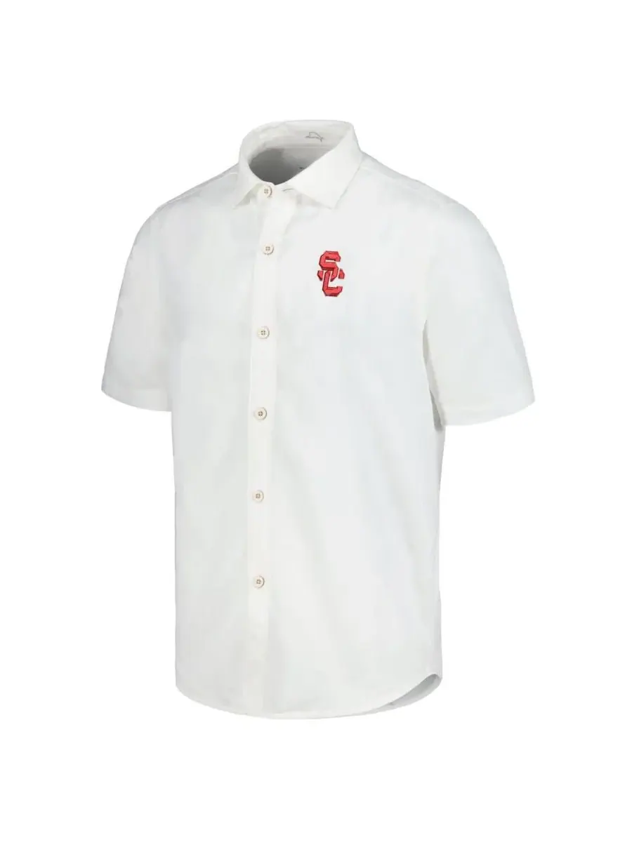 Tommy Bahama Мужская белая рубашка на пуговицах с символикой USC Trojans Coconut Point Palm Vista — изображение 2 из 3, белый