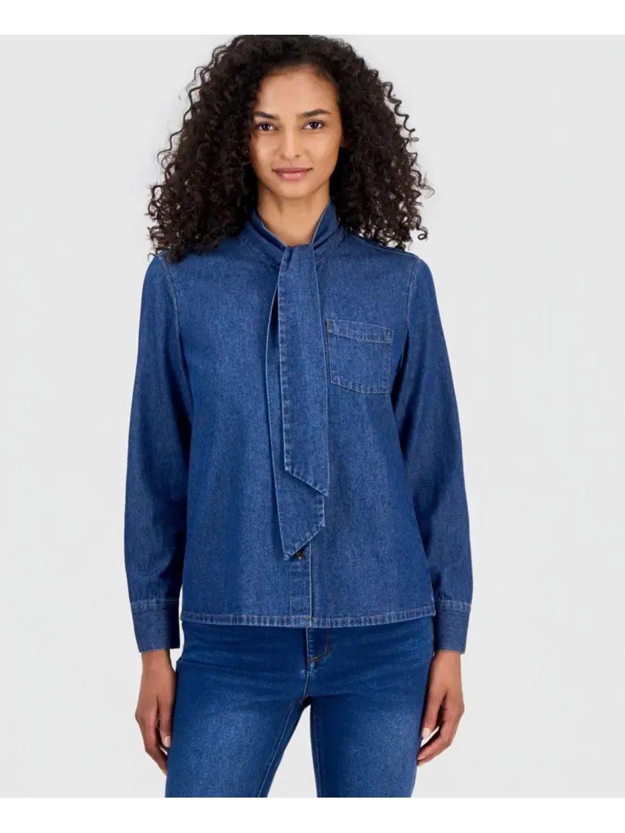 Блуза с завязками и длинным рукавом Anne Klein, Aries Wash