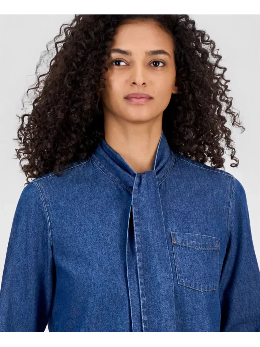 Блуза с завязками и длинным рукавом Anne Klein, Aries Wash — изображение 3 из 4