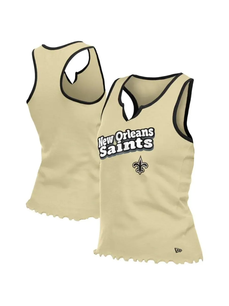 Женская золотистая майка New Orleans Saints с воротником-стойкой и отделкой "салатный низ" из