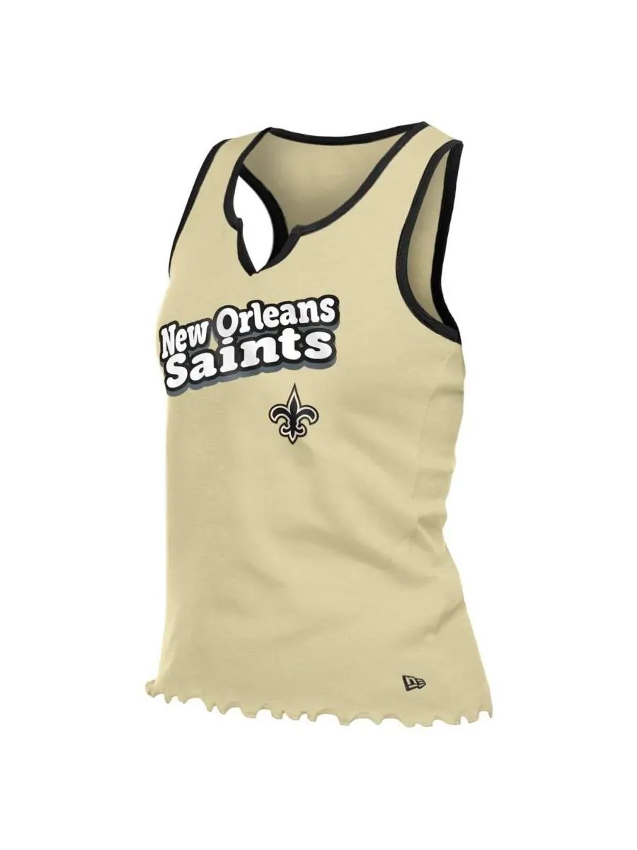 Женская золотистая майка New Orleans Saints с воротником-стойкой и отделкой "салатный низ" из — изображение 2 из 3, золото