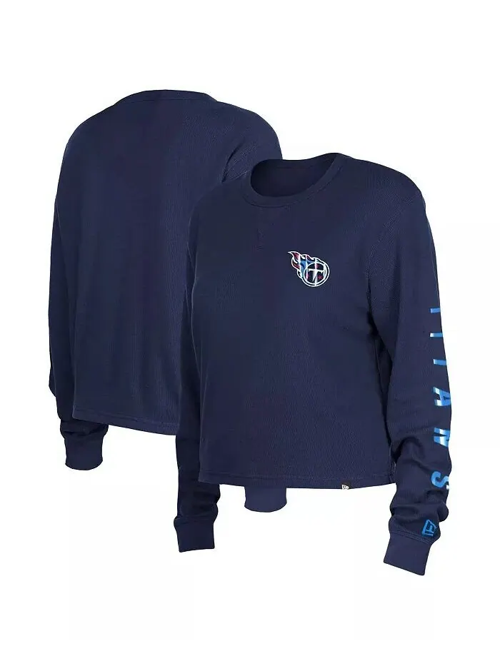 Женская темно-синяя термоукороченная футболка Tennessee Titans с длинными рукавами New Era — изображение 1 из 3