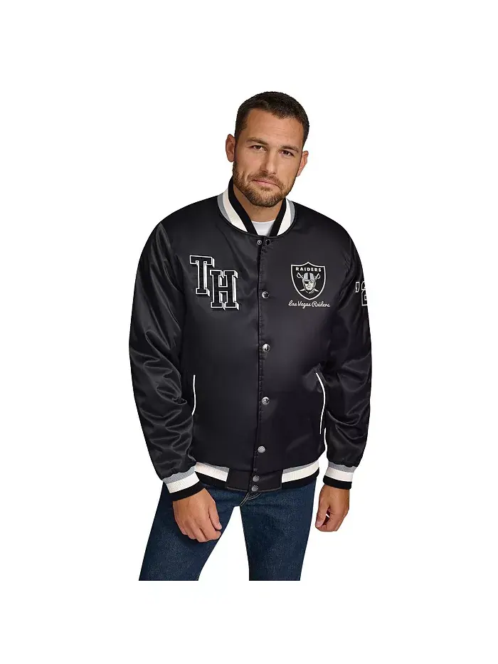 Мужская черная атласная куртка Las Vegas Raiders Dante на полной застежке-молнии Tommy Hilfiger