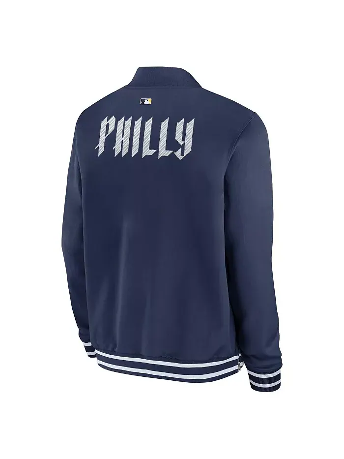 Мужская синяя бомбер-куртка Philadelphia Phillies Authentic Collection City Connect на молнии Nike — изображение 3 из 3